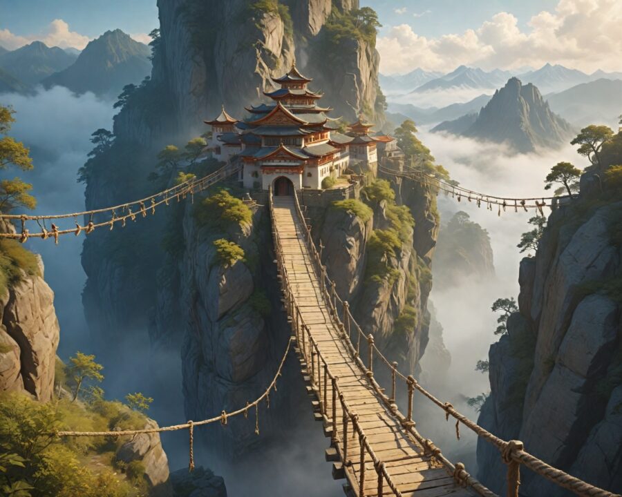 Hidden remote mountain monasteries only reachable by rope bridges