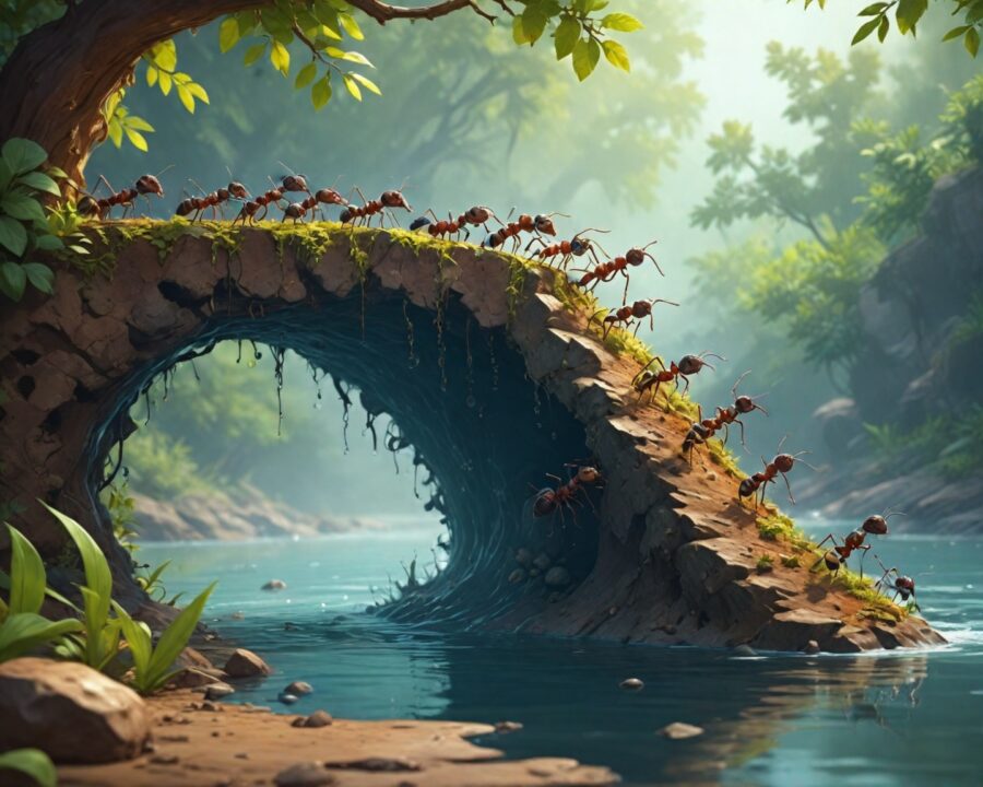 How ants build self-repairing bridges using their bodies